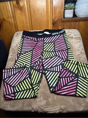 Nike Kids Geometric Pink & Lime Performance Leggings